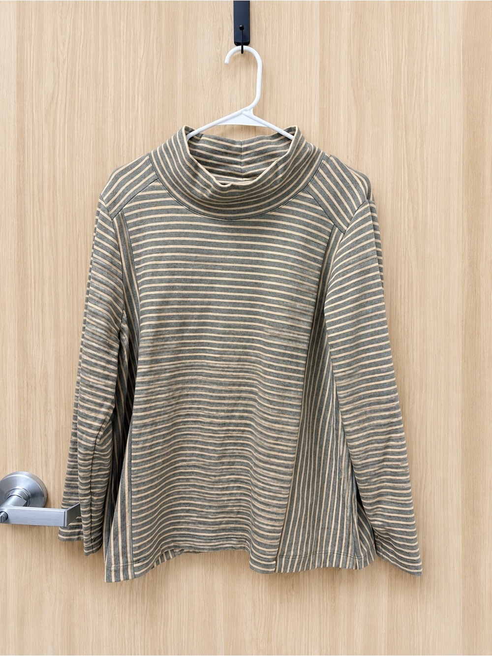 J. Jill Olive Green & Cream Striped Turtleneck Sweater